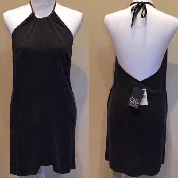 Chaser Dresses & Skirts - CHASER Halter Dress Pre-Wash Black Viscose Tie NWT